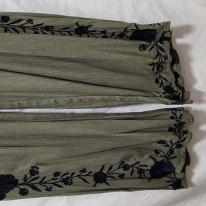 American Eagle Outfitters olive and navy blue embroidered wide leg pants NWT.